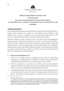 Opinion of the European Central Bank of 3 November 2006 at the request of the Italian Ministry of Economic Affairs and Finance on a draft legislative decree exercising powers delegated under the Law on the protection of 