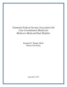 Estimated Federal Savings Associated with Care Coordination Models for Medicare-Medicaid Dual Eligibles