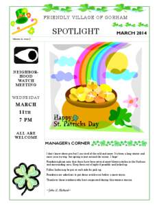 FRIENDLY VILLAGE OF GORHAM  SPOTLIGHT MARCH 2014