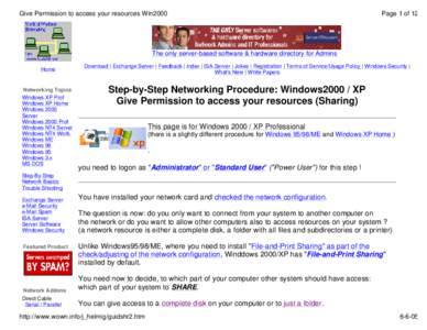Give Permission to access your resources Win2000  Page 1 of 12 The only server-based software & hardware directory for Admins Home