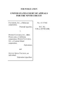 FOR PUBLICATION  UNITED STATES COURT OF APPEALS FOR THE NINTH CIRCUIT  FACEBOOK, INC., a Delaware