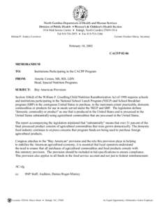 North Carolina Department of Health and Human Services Division of Public Health • Women’s & Children’s Health Section 1914 Mail Service Center • Raleigh, North Carolina[removed]Tel[removed] • Fax[removed]