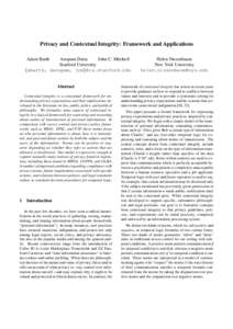 Privacy and Contextual Integrity: Framework and Applications Adam Barth Anupam Datta John C. Mitchell Stanford University