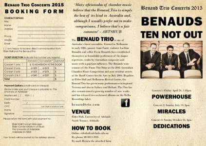 Benaud T rio C oncerts[removed]Booking Form Contact Details Title