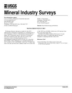 Mineral Industry Surveys For information, contact: Lisa A. Corathers, Manganese Commodity Specialist U.S. Geological Survey 989 National Center Reston, VA 20192