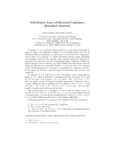 Distributive Laws of Directed Containers [Extended Abstract] Danel Ahman1 and Tarmo Uustalu2 1 Computer Laboratory, University of Cambridge, 15 J. J. Thomson Avenue, Cambridge CB3 0FD, United Kingdom,