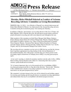 DATE: May 14, 2014 CONTACT: Mark Shaffer, Media Relations Director, ([removed]o); ([removed]cell)  Morales, Birks-Mitchell Selected as Leaders of Arizona