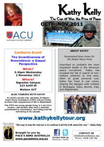 Kathy kelly  The Cost of War, the Price of Peace OCT – NOVCanberra Event
