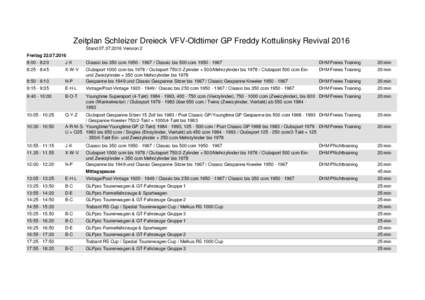 Zeitplan Schleizer Dreieck VFV-Oldtimer GP Freddy Kottulinsky Revival 2016 StandVersion 2 Freitag:00 - 8:20 J-K