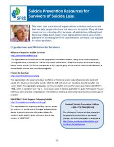 American Foundation for Suicide Prevention / Health / National Survivors of Suicide Day / Suicide survivor / Suicide Prevention Action Network USA / Suicide / National Suicide Prevention Lifeline / Edwin S. Shneidman / United States / Suicide prevention / Suicide in the United States / Death