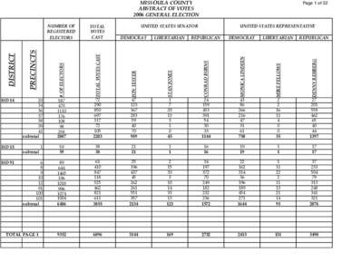 MISSOULA COUNTY ABSTRACT OF VOTES 2006 GENERAL ELECTION TOTAL PAGE 1