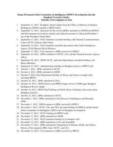 House Permanent Select Committee on Intelligence (HPSCI) Investigation into the Benghazi Terrorist Attacks Timeline of Investigation to Date 1. 2.