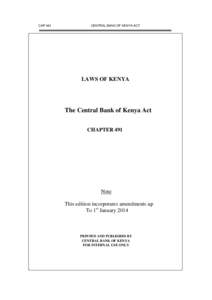 CAP 491  CENTRAL BANK OF KENYA ACT LAWS OF KENYA
