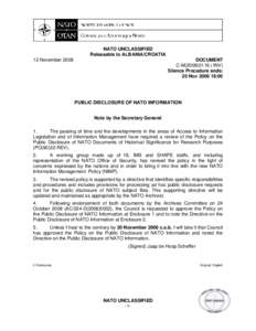 NATO UNCLASSIFIED Releasable to ALBANIA/CROATIA 12 November 2008 DOCUMENT C-M[removed]INV)