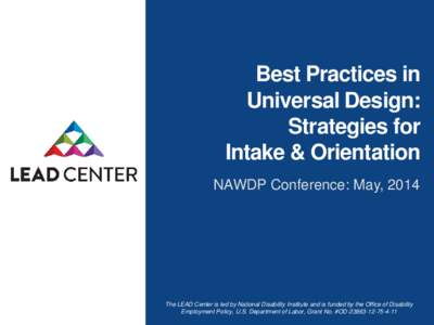 Best Practice in Universal Design: Strategies for Intake & Orientation