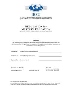      INTERNATIONAL BLACK SEA UNIVERSITY LLC QUALITY MANAGEMENT SYSTEM DOCUMENTS