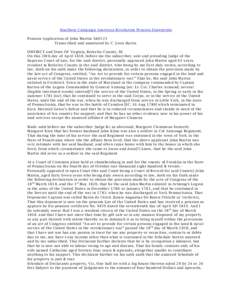Southern Campaign American Revolution Pension Statements Pension Application of John Martin: S40123 Transcribed and annotated by C. Leon Harris DISTRICT and State OF Virginia, Berkeley County, SS. On this 28th day of Apr