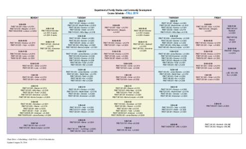 Department of Family Studies and Community Development Course Schedule – FALL 2014 MONDAY 9:00-9:50 FMST[removed] –Vejar –LA 2114 FMST[removed] –Margolis –LA 4317