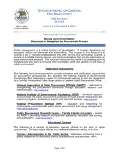 OFFICE OF INSPECTOR GENERAL PALM BEACH COUNTY OIG ADVISORY[removed]ISSUE DATE: DECEMBER 9, 2014