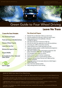 LNT Green Guide: Four Wheel Driving  Leave No Trace Australia Pty Ltd 89 Wood St, Swanbourne, Australia 6010 www.lnt.org.au