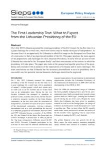 European Policy Analysis august . ISSUE 2013:13 e p a Margarita Šešelgyte*  The First Leadership Test: What to Expect