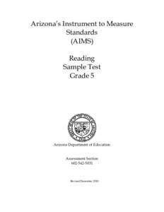 Arizona’s Instrument to Measure Standards (AIMS) Reading Sample Test Grade 5