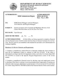 DEPARTMENT OF HUMAN SERVICES SENIOR & DISABLED SERVICES DIVISION 500 Summer Street NE Salem, Oregon[removed]Phone: ([removed]