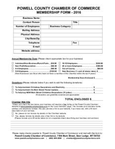 POWELL COUNTY CHAMBER OF COMMERCE MEMBERSHIP FORMBusiness Name Contact Person  Title