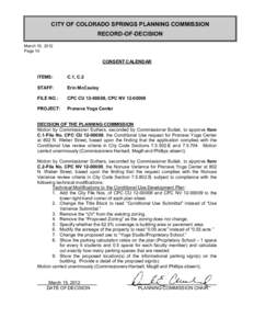 CITY OF COLORADO SPRINGS PLANNING COMMISSION RECORD-OF-DECISION March 15, 2012 Page 10  CONSENT CALENDAR