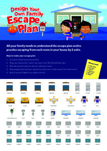 All your family needs to understand the escape plan and to practise escaping from each room in your house by 2 exits. How to make your escape plan 1.	 Cut out all of the house plan symbols What