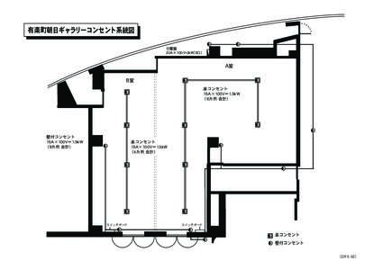 有楽町朝日ギャラリーコンセント系統図 分電盤 20A×100V=2kW(6口） A室 B室