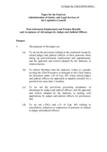 LC Paper No. CB[removed])  Paper for the Panel on Administration of Justice and Legal Services of the Legislative Council Post-retirement Employment and Pension Benefits