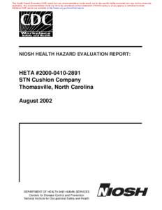 HHE Report No. HETA[removed], STN Cushion Company, Thomasville, North Carolina