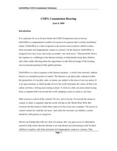GetNetWise COPA Commission Testimony  COPA Commission Hearing June 8, 2000  Introduction