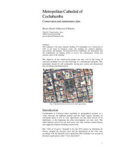 Metropolitan Cathedral of Cochabamba Conservation and maintenance plan
