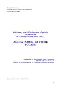 European Commission Directorate-General for Economic and Financial Affairs Economic Policy Committee Efficiency and effectiveness of public expenditure
