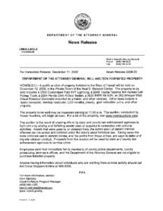 DEPARTMENT OF THE ATTORNEY GENERAL  News Release LINDA LINGLE GOVERNOR