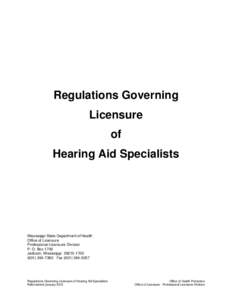 Regulations Governing Licensure of Hearing Aid Specialists  Mississippi State Department of Health