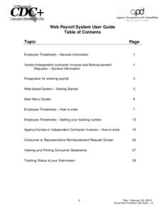 Web Payroll System User Guide Table of Contents Topic Page