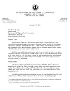 CPSC Staff Signed Comment Letter on the Second Canvass Draft of a Proposed American National Standard for Recreational Off-Highway Vehicles, ANSI/ROHVA 1-200X, December 15, 2009