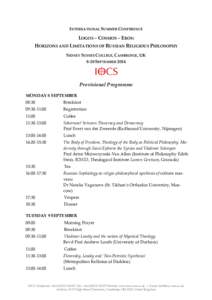 Summer Conference 2014 Provisional Programme (1 July)