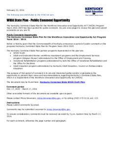 Unemployment in the United States / Workforce Innovation and Opportunity Act / Public comment / Politics / Government / Public employment service / Public sphere