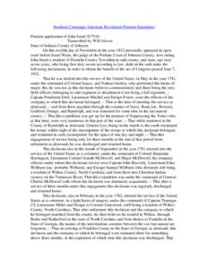 Southern Campaign American Revolution Pension Statements Pension application of John Israel S17510 Transcribed by Will Graves State of Indiana County of Johnson On this twelfth day of November in the year 1832 personally