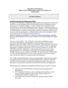 Department of the Interior Report on the Implementation of the E-Government Act October 2008 Executive Summary