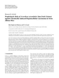 Prophylactic Role of Averrhoa carambola (Star Fruit) Extract against Chemically Induced Hepatocellular Carcinoma in Swiss Albino Mice