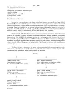 April 7, 2000 SBAR Panel Letter to EPA Administrator Carol M. Browner