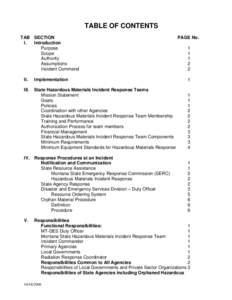 TABLE OF CONTENTS TAB SECTION I. Introduction Purpose Scope