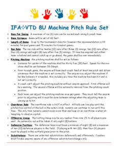 IFA✧VTD 8U Machine Pitch Rule Set  Runs Per Inning: A maximum of six (6) runs can be scored each inning by each team.  