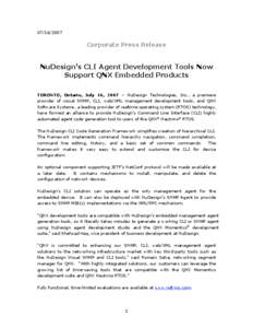 [removed]Corporate Press Release NuDesign’s CLI Agent Development Tools Now Support QNX Embedded Products