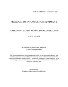 DATE OF APPROVAL: AUGUST 19, 2004  FREEDOM OF INFORMATION SUMMARY SUPPLEMENTAL NEW ANIMAL DRUG APPLICATION NADA[removed]